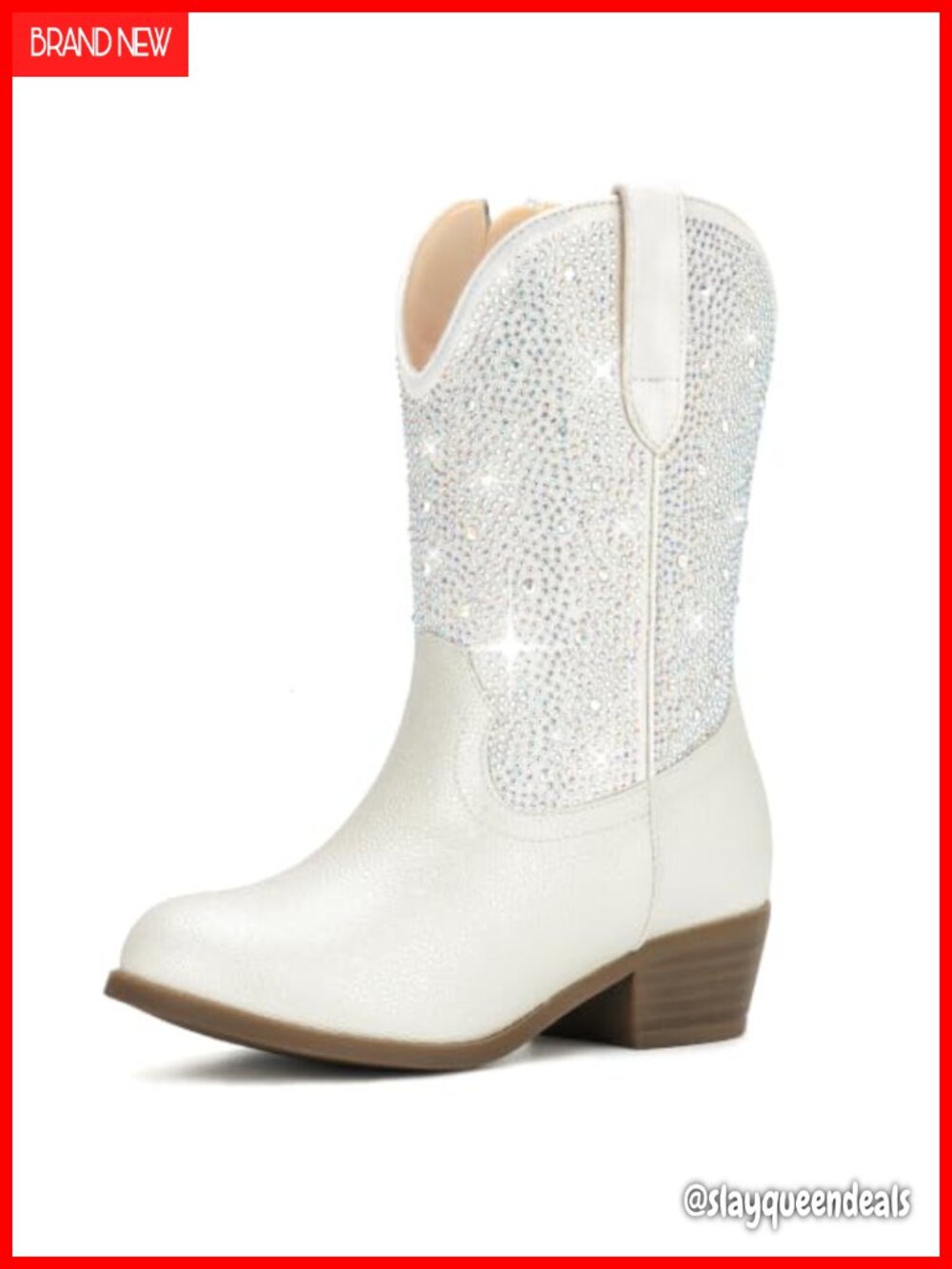 Rhinestone Girls Cowgirl Boots Side Zipper Faux Leather Western Party